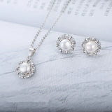 Sunflower Zircon Pearl Stud Earrings 925 Silver
