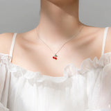 S925 Silver Red Zircons Cherry Fruit Pendant Necklace For Women