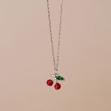 S925 Silver Red Zircons Cherry Fruit Pendant Necklace For Women