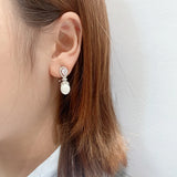 S925 Teardrop Zirconia Earrings with Pearl - Silver
