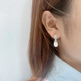 S925 Teardrop Zirconia Earrings with Pearl - Silver
