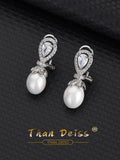 S925 Teardrop Zirconia Earrings with Pearl - Silver