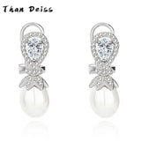 S925 Teardrop Zirconia Earrings with Pearl - Silver