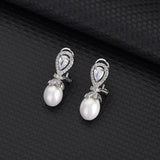 S925 Teardrop Zirconia Earrings with Pearl - Silver