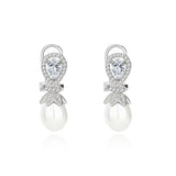 S925 Teardrop Zirconia Earrings with Pearl - Silver