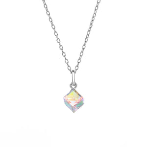 Sterling Silver Tesseract Crystal Necklace Sparkling Pendant Chain