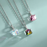 Sterling Silver Tesseract Crystal Necklace Sparkling Pendant Chain