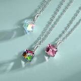 Sterling Silver Tesseract Crystal Necklace Sparkling Pendant Chain