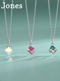 Sterling Silver Tesseract Crystal Necklace Sparkling Pendant Chain