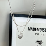 S925 Silver Texture Love Necklace Light High-end Double-layer Rice Bead