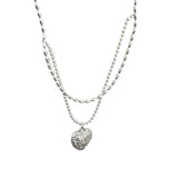 S925 Silver Texture Love Necklace Light High-end Double-layer Rice Bead