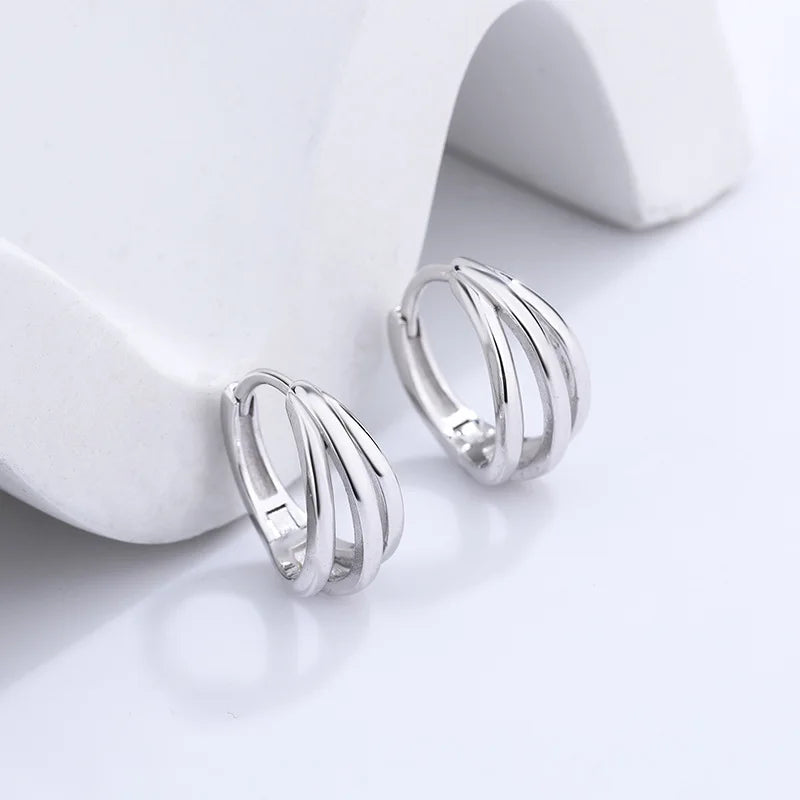S925 Sterling Silver Earrings for Women Three-layer Lines Jewelry