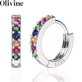 S925 Tiny Huggie Rainbow CZ Hoop Earrings for Women Girls