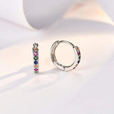 S925 Tiny Huggie Rainbow CZ Hoop Earrings for Women Girls