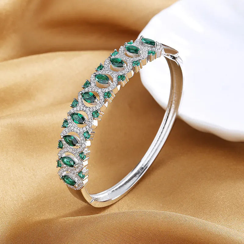 925 Silver Green Zircon Bracelet for Women - Wedding Anniversary Gift
