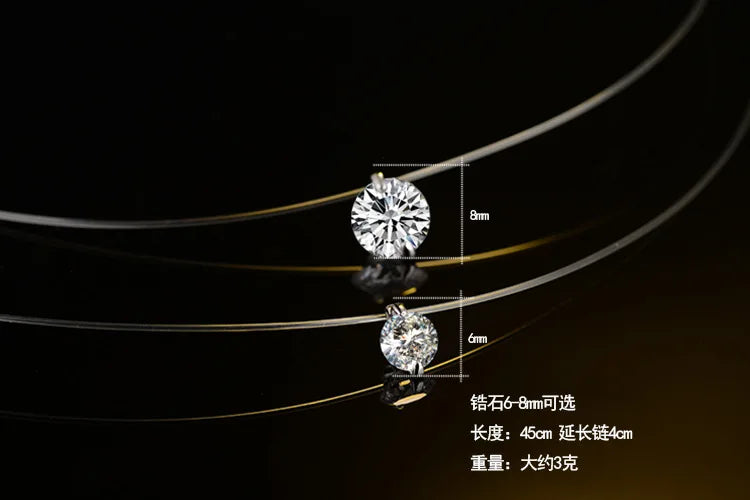 S925 Silver Transparent Fishing Line Necklace with Zircon Clavicle Chain