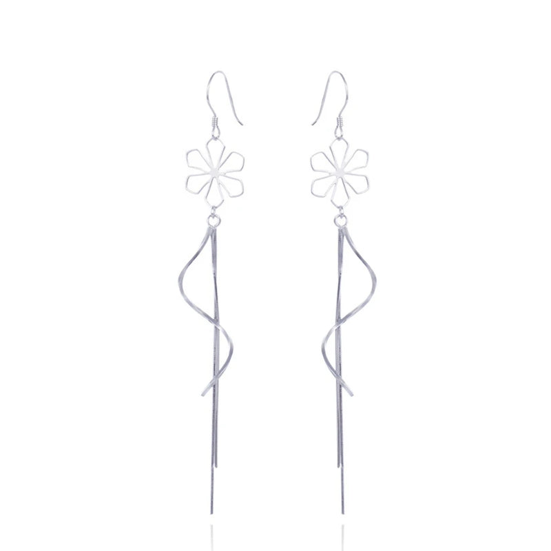 S925 Silver Tremella Hook Long Tassel Earrings