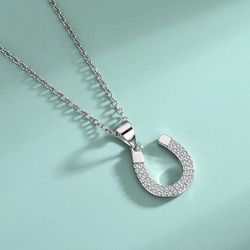 Sterling Silver Horseshoe Necklace - Simple U Type Pendant