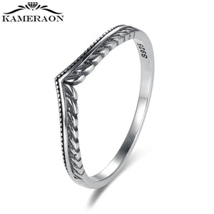 925 Silver V Shape Vines Finger Rings for Women Retro Engagement Wedding