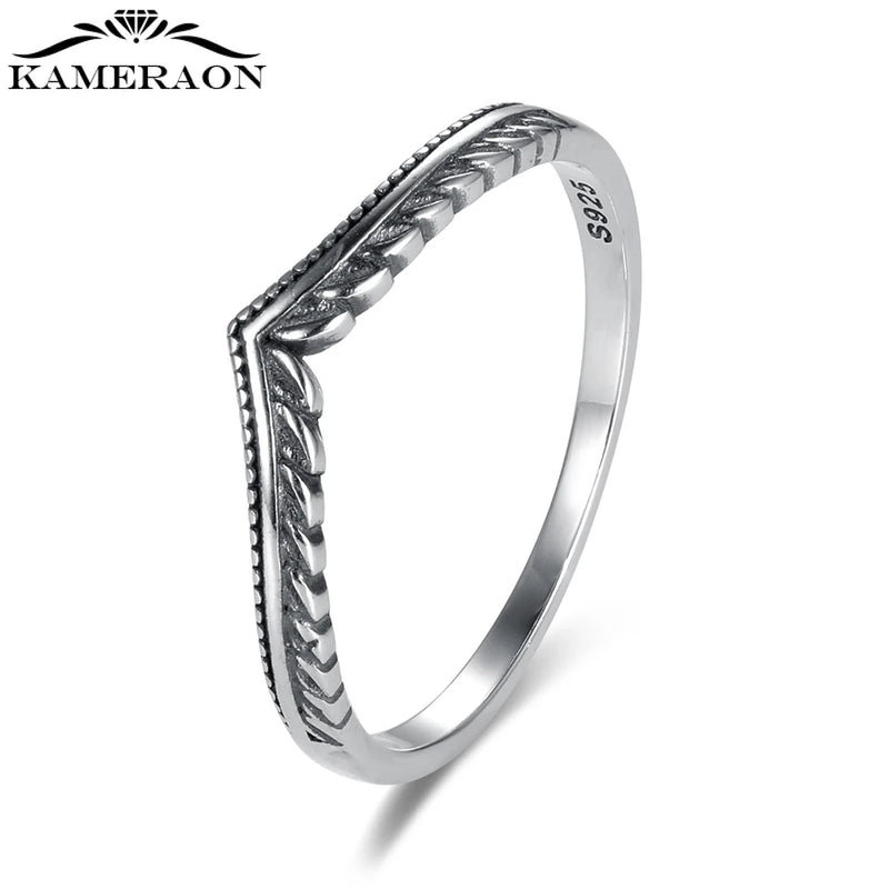925 Silver V Shape Vines Finger Rings for Women Retro Engagement Wedding