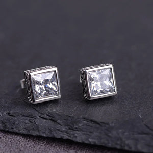Vintage Square Zircon Agate Stud Earrings