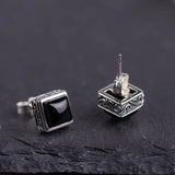 Vintage Square Zircon Agate Stud Earrings