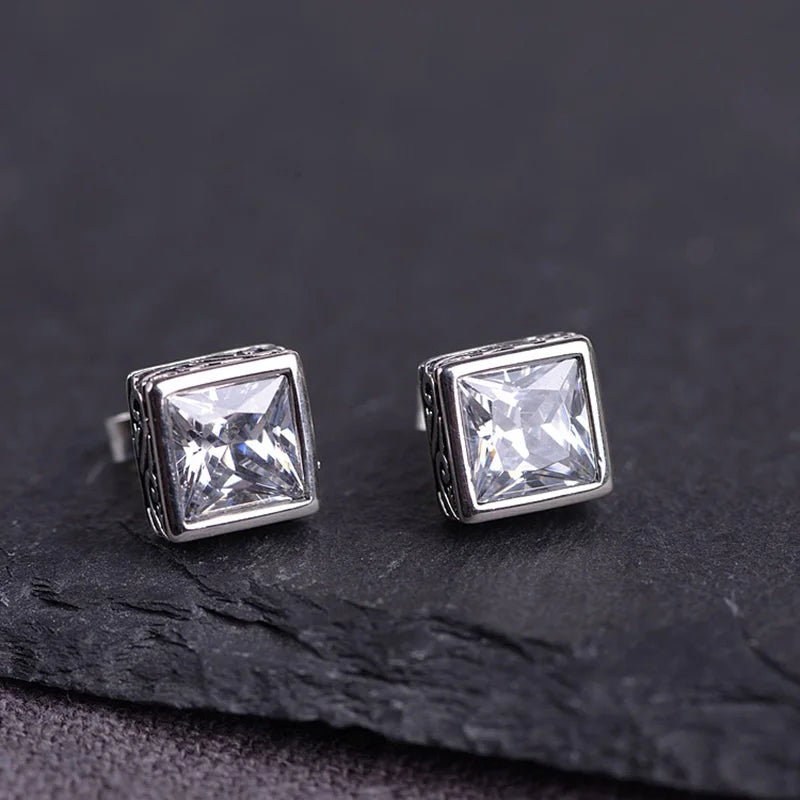 Vintage Square Zircon Agate Stud Earrings