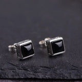 Vintage Square Zircon Agate Stud Earrings