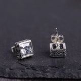 Vintage Square Zircon Agate Stud Earrings