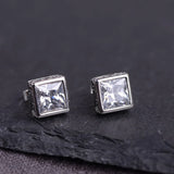 Vintage Square Zircon Agate Stud Earrings