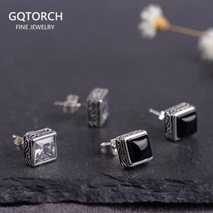 Vintage Square Zircon Agate Stud Earrings