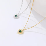 Vintage Heart Necklace with Emerald Charm - Sterling Silver Jewelry