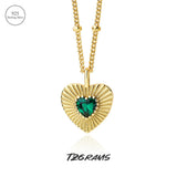 Vintage Heart Necklace with Emerald Charm - Sterling Silver Jewelry