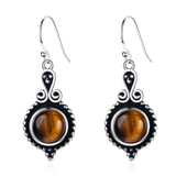S925 Rhodochrosite Tiger Eye Drop Earrings