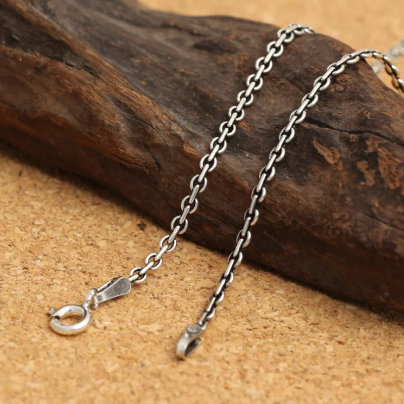 Vintage Round Buckle Cross Chain Necklace 925 Sterling Silver Thai Silver