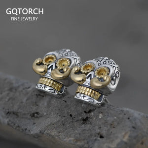 Vintage Thai Silver Skull Earrings Retro Punk Style Jewelry