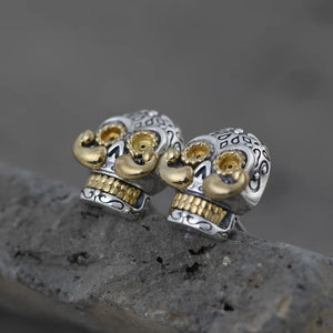 Vintage Thai Silver Skull Earrings Retro Punk Style Jewelry