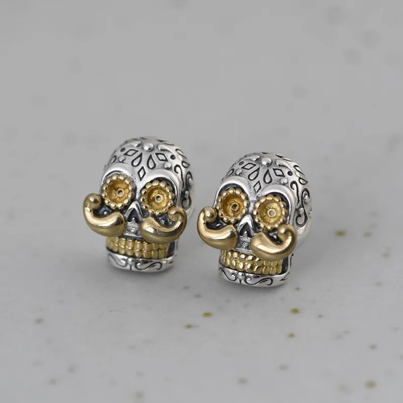 Vintage Thai Silver Skull Earrings Retro Punk Style Jewelry
