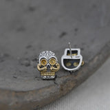 Vintage Thai Silver Skull Earrings Retro Punk Style Jewelry