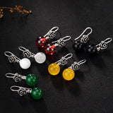 S925 Vintage Thai Silver Garnet Red Chalcedony Cat Rose Earrings