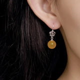 S925 Vintage Thai Silver Garnet Red Chalcedony Cat Rose Earrings