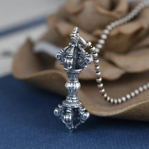 Vintage Vajra Chain Pendant 925 Silver Retro Ethnic Style