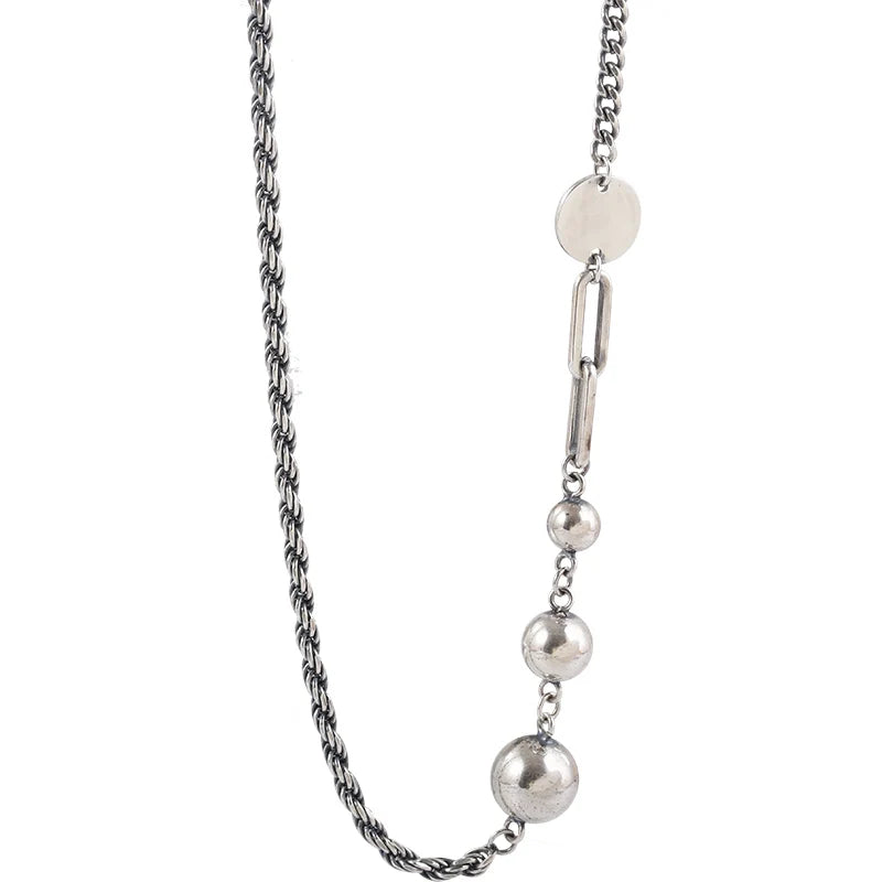 S925 Sterling Silver Round Bead Necklace Gothic Fine Jewelry