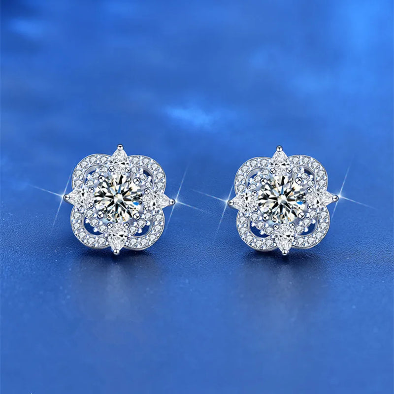 S925 Silver Star Four-leaf Clover Earrings Mozanstone