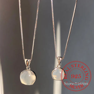S925 Sterling Silver Round Pendant Necklaces Women Fine Jewelry