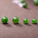 S925 Sterling Silver Women Ear Studs Nephrite Stone Carving Green Earrings