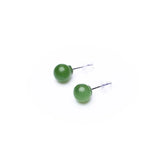 S925 Sterling Silver Women Ear Studs Nephrite Stone Carving Green Earrings