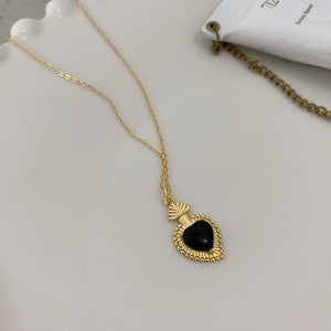 S925 Sterling Silver Agate Crown Heart Pendant Necklace