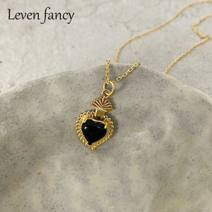 S925 Sterling Silver Agate Crown Heart Pendant Necklace
