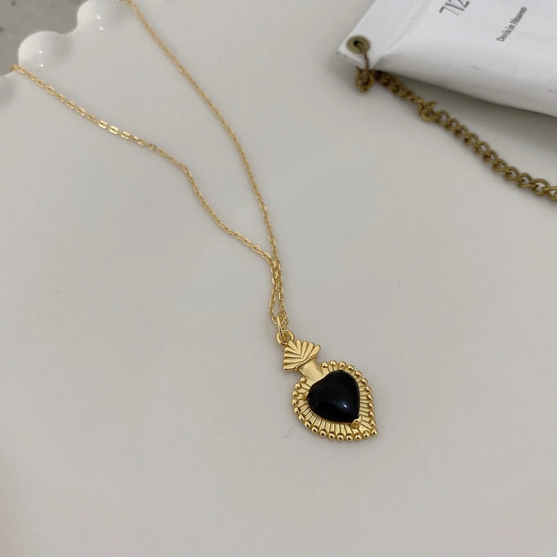 S925 Sterling Silver Agate Crown Heart Pendant Necklace